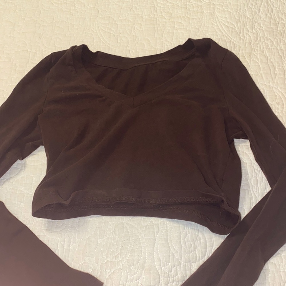 Dark brown long sleeve crop top Shein Medium